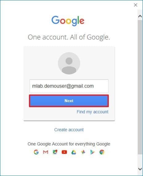 Gui de Outlook de autenticación de la cuenta de Google