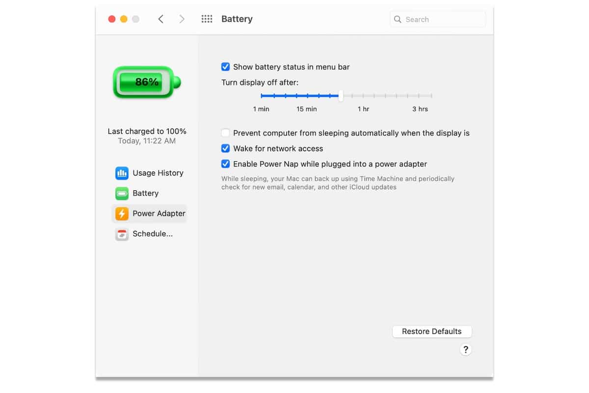 macos 11 big sur adaptador de corriente batería sys pref