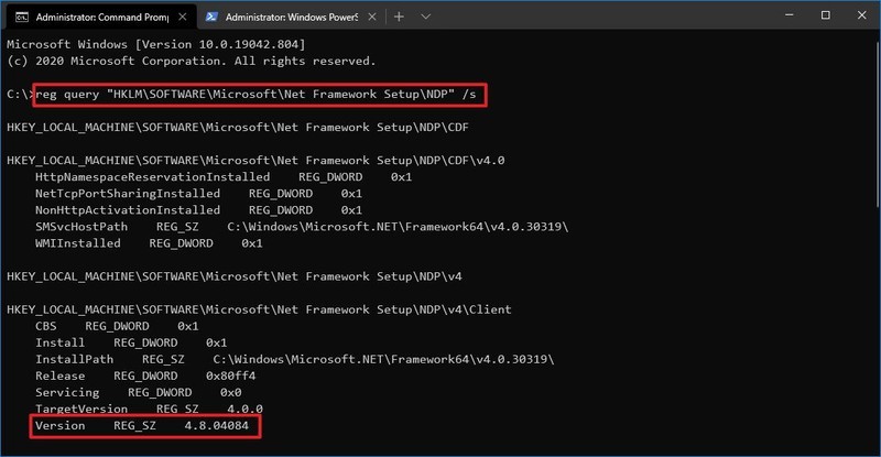 Símbolo del sistema comprobar el comando de la versión de dotnet