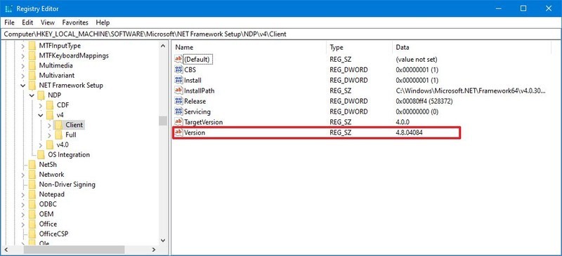 Verifique la versión de .NET Framework con el Registro