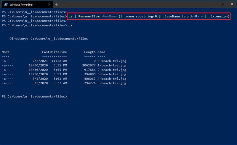 PowerShell recorta parte del nombre de archivo