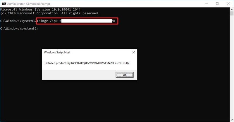 Comando de licencia de instalación de Windows 10