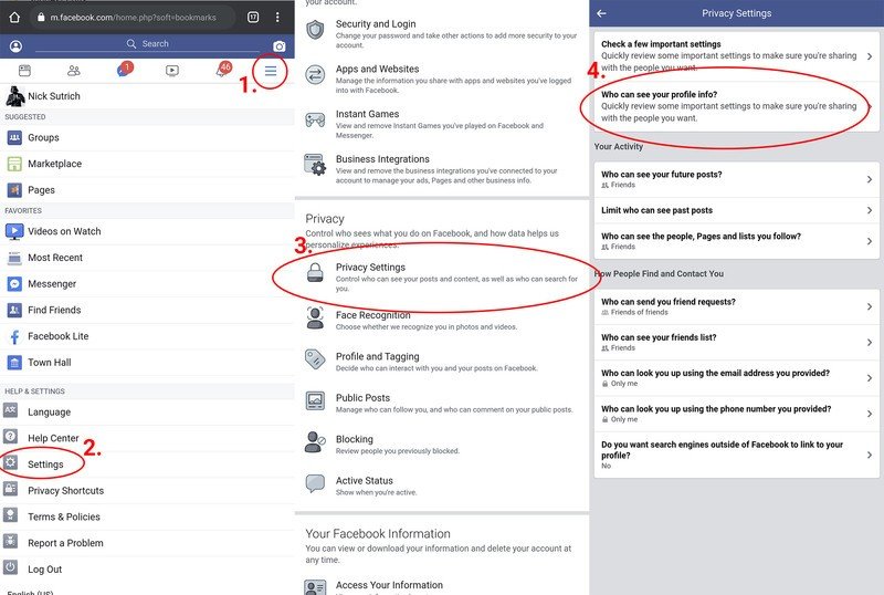 Pasos de configuración de privacidad de Facebook