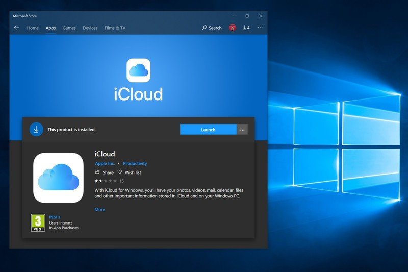 Descarga iCloud desde Windows 10 Microsoft Store.