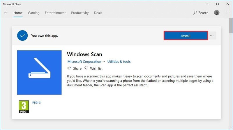 Instalar la aplicación de escaneo de Windows