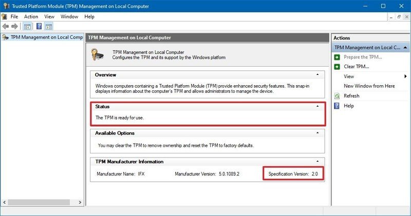 Windows 10 comprueba el chip TPM