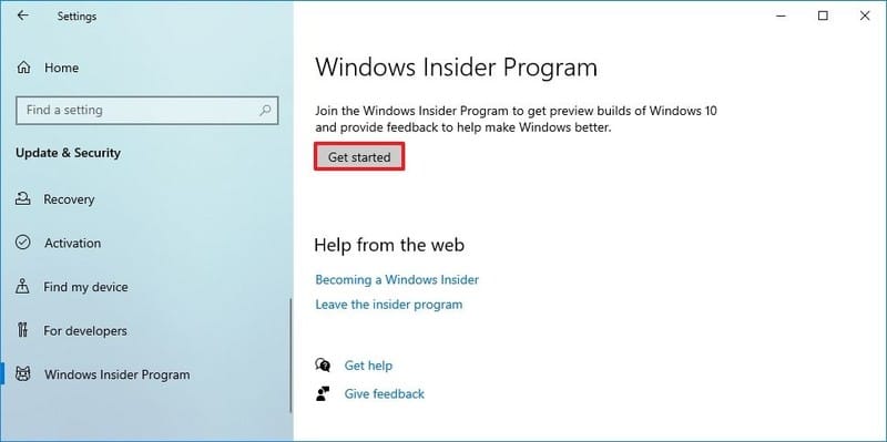 Configuración del programa Windows Insider