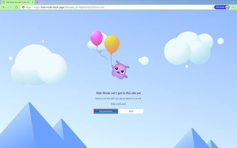 El modo para niños de Microsoft Edge permite el sitio web