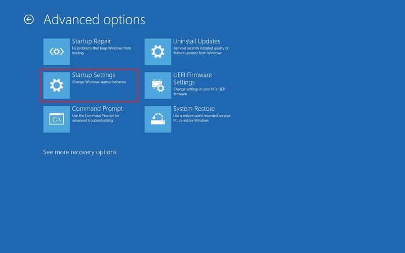 Opción de configuración de inicio