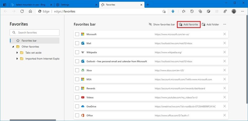 Microsoft Edge administrar agregar favoritos