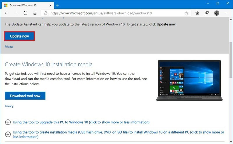 Descarga del Asistente de actualización de Windows 10