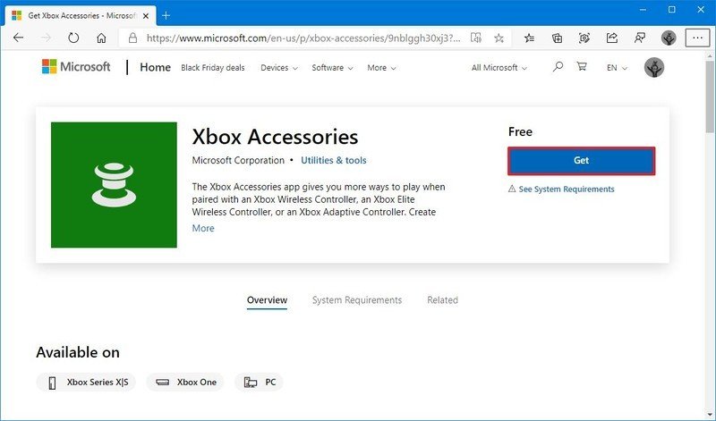 Descarga de la aplicación Accesorios Xbox