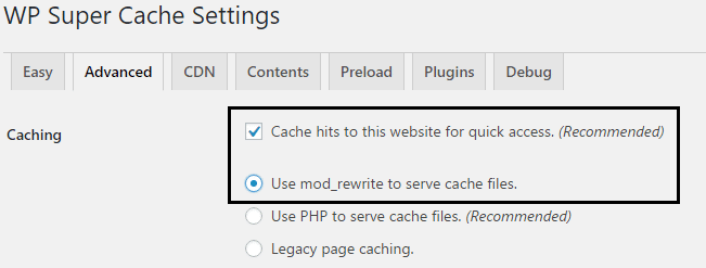 Configuración de WP Super Cache para almacenamiento en caché avanzado