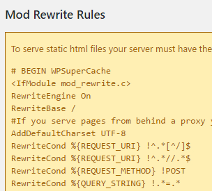 reglas de reescritura de mod en uso WP Super Cache plugin