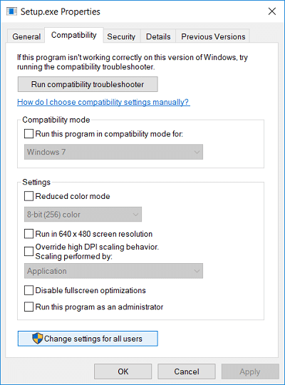 Haga clic en Cambiar configuración para todos los usuarios en la parte inferior