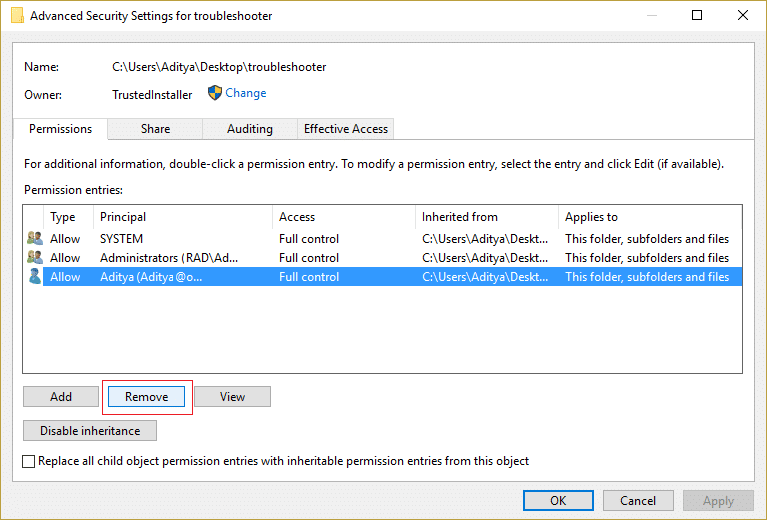 Elimine el control total de su cuenta de usuario en la configuración de seguridad avanzada