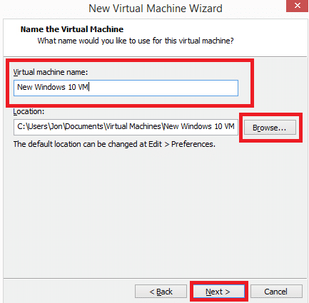 nombre la máquina virtual y elija la ubicación |  Cómo instalar y ejecutar Backtrack en Windows