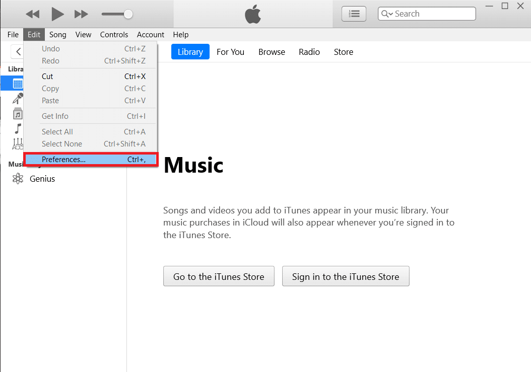 abre iTunes en tu PC y luego haz clic en la opción Editar.  |  ¿Cómo transferir música de iTunes a Android?