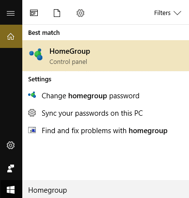 haga clic en Grupo Hogar en la Búsqueda de Windows