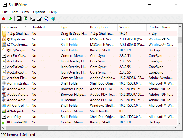 Haga doble clic en la aplicación ShellExView.exe para ejecutar la aplicación |  Eliminar la opción Cast to Device del menú contextual en Windows 10