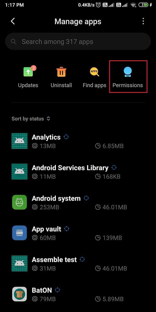 Abre la sección de permisos.  |  Cómo deshabilitar las aplicaciones de inicio automático en Android