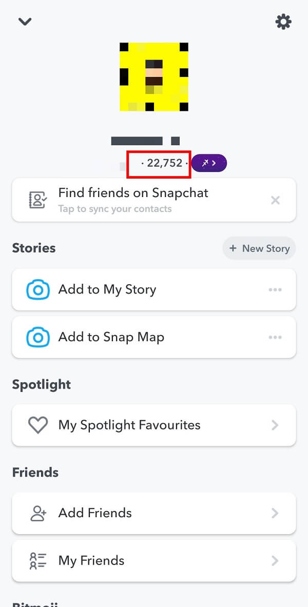 Verá su puntuación de Snapchat junto a su nombre de usuario de Snapchat.