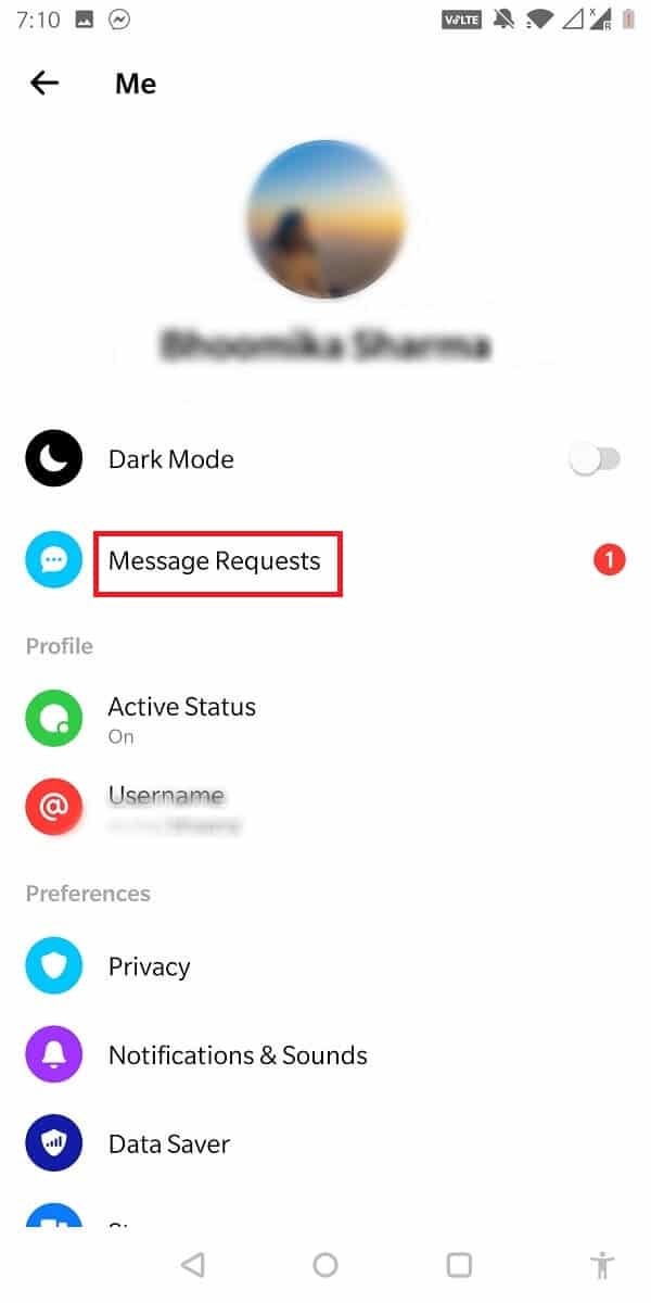 Luego toque su foto de perfil y seleccione solicitudes de mensajes.  |  Cómo ignorar y dejar de ignorar mensajes en Messenger