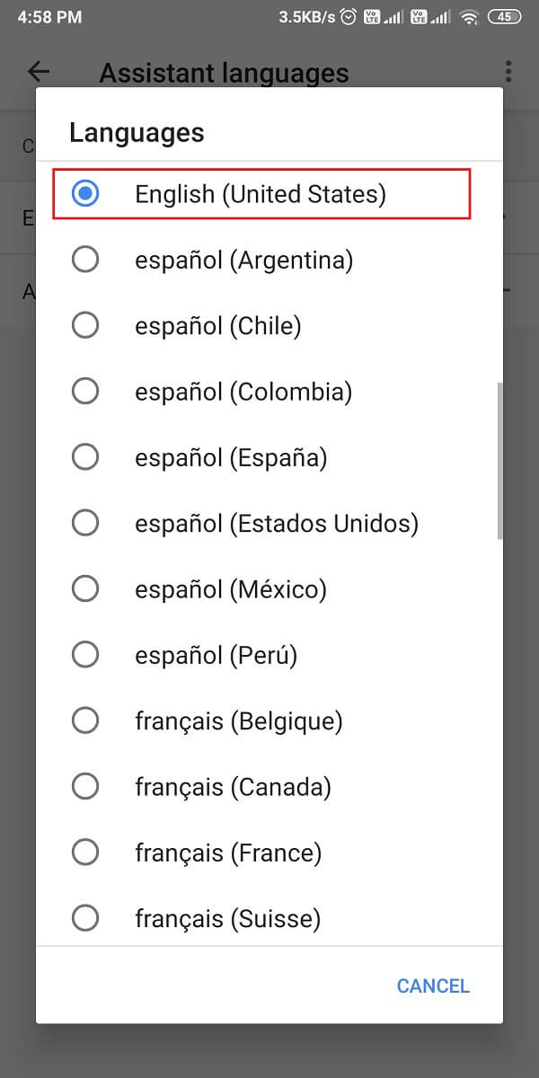 seleccione el idioma |  Arreglar el Asistente de Google que no funciona en Android