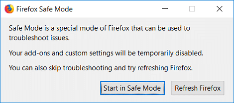 Haga clic en Iniciar en modo seguro cuando reinicie Firefox