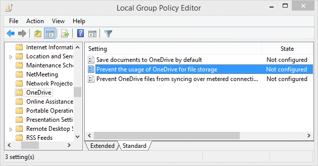 Abrir Impedir el uso de OneDrive para la política de almacenamiento de archivos