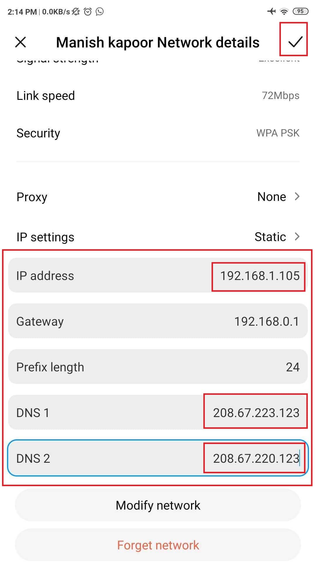 En direcciones IP, DNS1 y DNS2, ingrese la siguiente dirección |  bloquear sitios web inapropiados en android