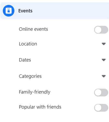 Haga clic en 'Eventos' de la lista de filtros disponibles.  |  Cómo hacer una búsqueda avanzada en Facebook