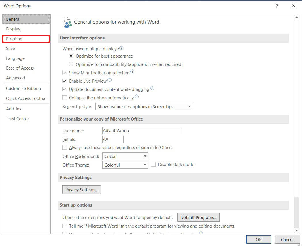 Haga clic en Prueba para continuar |  Deshabilitar el corrector ortográfico de Microsoft Word