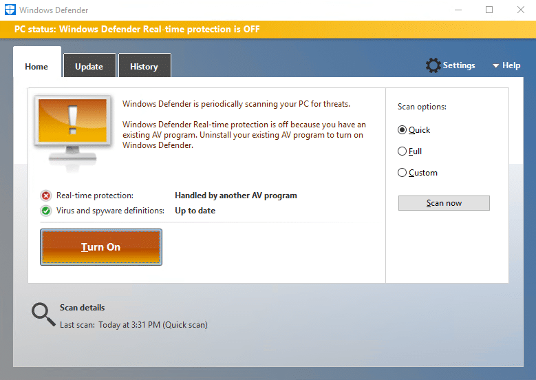 Arreglar No se puede encender Windows Defender