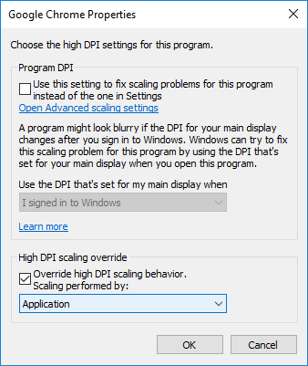 Marca de verificación Anular sistema DPI en Aplicación DPI