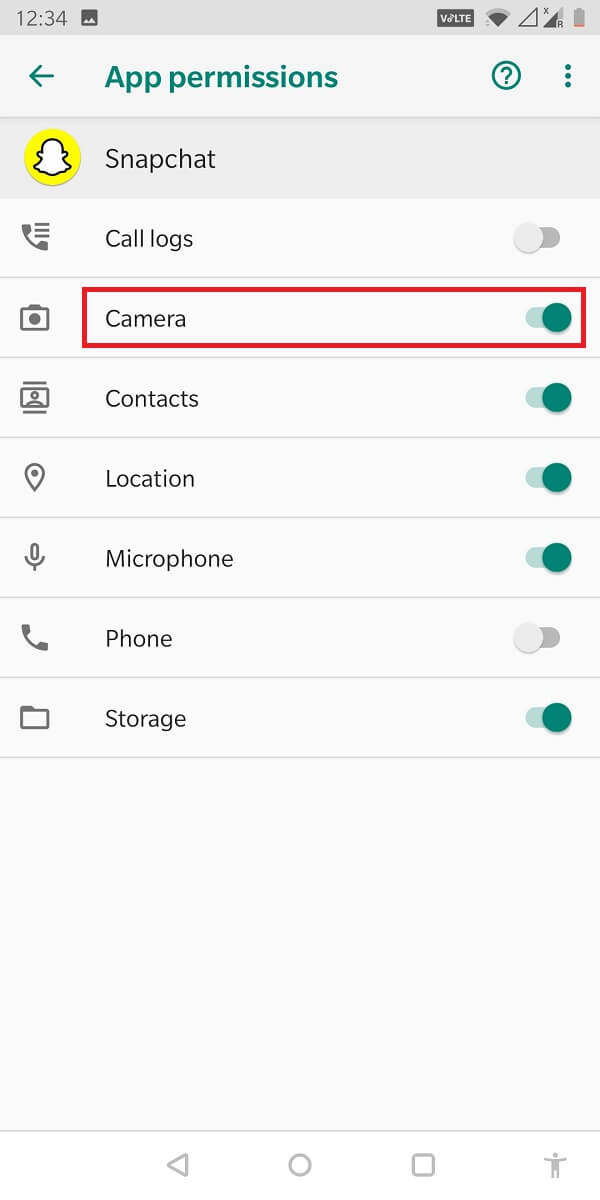 Aquí, habilite el permiso para acceder a la cámara tocándolo.  |  Cómo permitir el acceso a la cámara en Snapchat