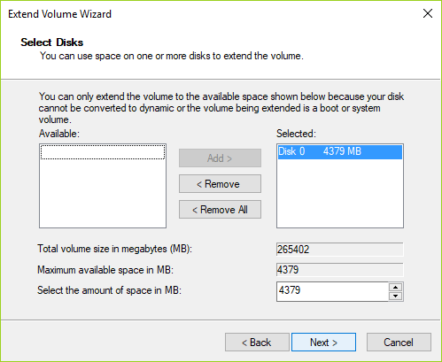 Seleccione la cantidad de espacio en MB que desea utilizar de la partición no asignada para ampliar la partición de la unidad C de la unidad |  Cómo extender la partición de la unidad del sistema (C:) en Windows 10