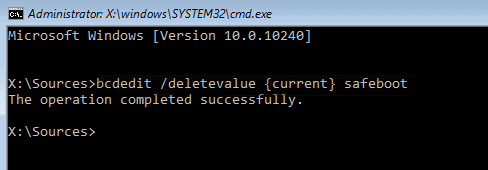 bcdedit /deletevalue {actual} arranque seguro