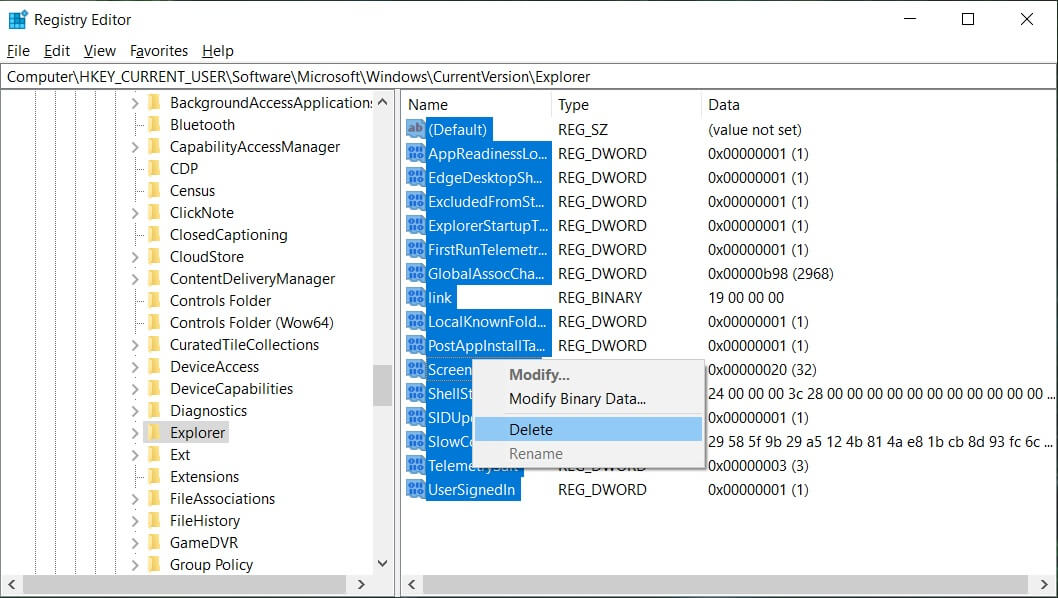 Haga clic derecho sobre él y seleccione Eliminar |  Arreglar los iconos del sistema que faltan en la barra de tareas de Windows