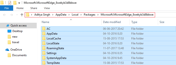 Eliminar todo dentro de la carpeta Microsoft.MicrosoftEdge_8wekyb3d8bbwe