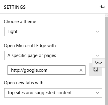 Ingrese la URL en Abrir Microsoft Edge con y asegúrese de haber seleccionado Una página o páginas específicas