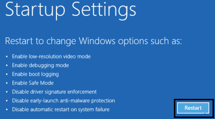 Reiniciar desde la ventana de configuración de inicio