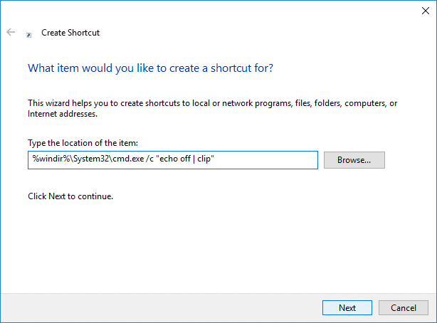 Crear un acceso directo para borrar el portapapeles en Windows 10