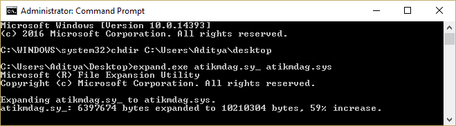 expanda atikmdag.sy_ a atikmdag.sys usando cmd