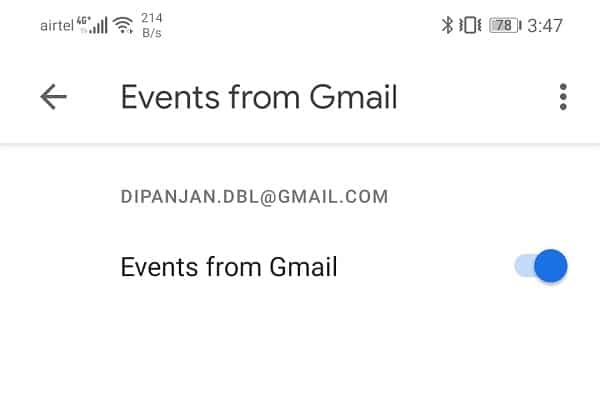 Active el interruptor para permitir eventos de Gmail