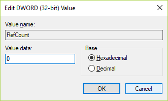 haga doble clic en RefCount y establezca su valor en 0