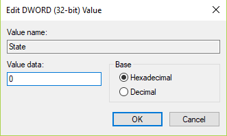 Haga doble clic en Estado en la misma carpeta y cambie su valor a 0 y luego haga clic en Aceptar