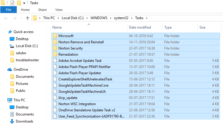 Ubique manualmente la tarea que causa el error en el Programador de tareas en la carpeta de tareas de Windows System32