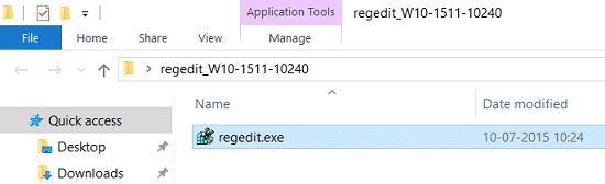 Reemplace regedit.exe de la carpeta extraída a la carpeta de Windows