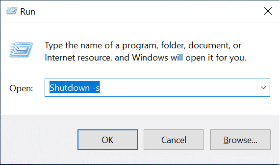 Ingrese el comando Apagar -s en el cuadro de diálogo de ejecución